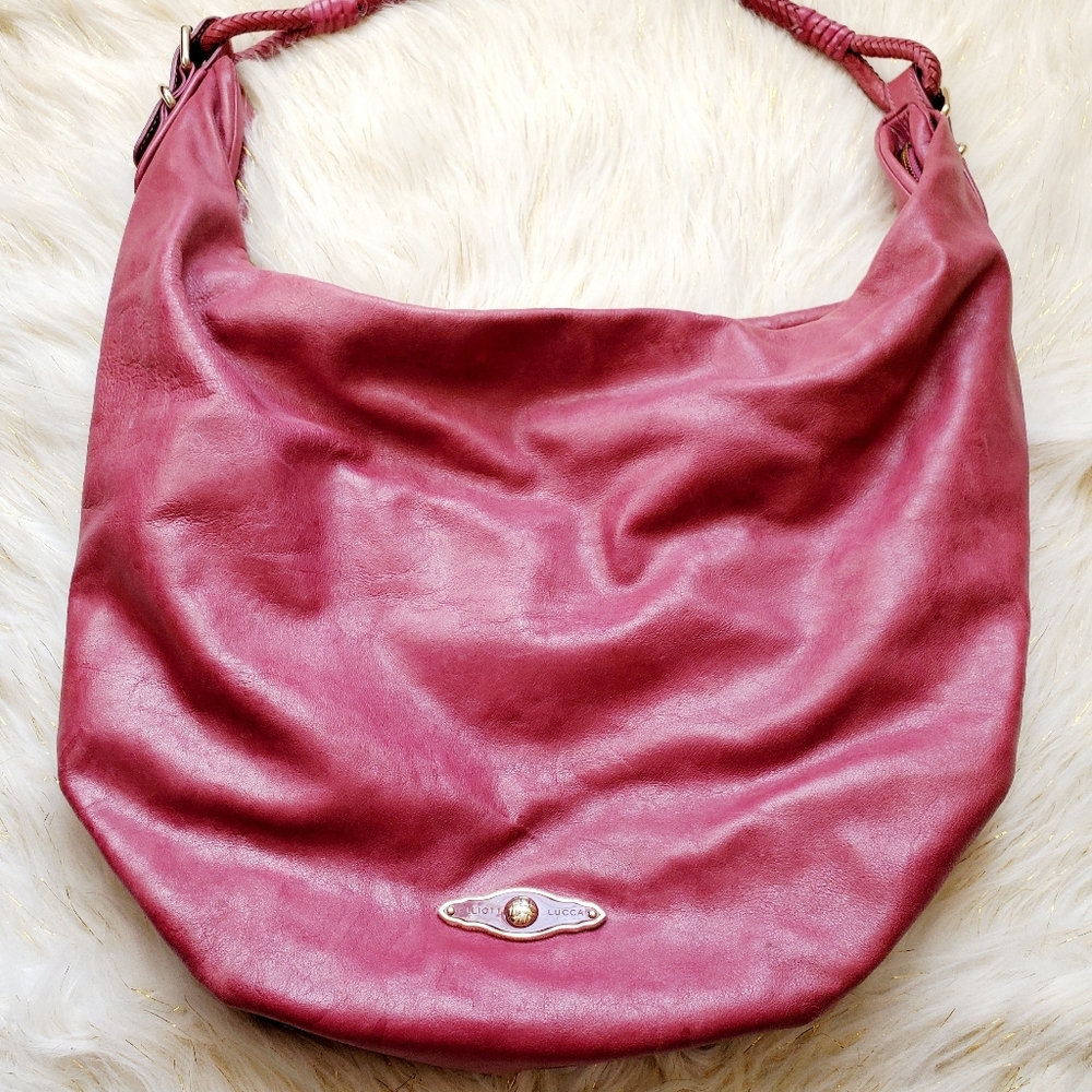 Elliott Lucca vintage magenta leather hobo purse